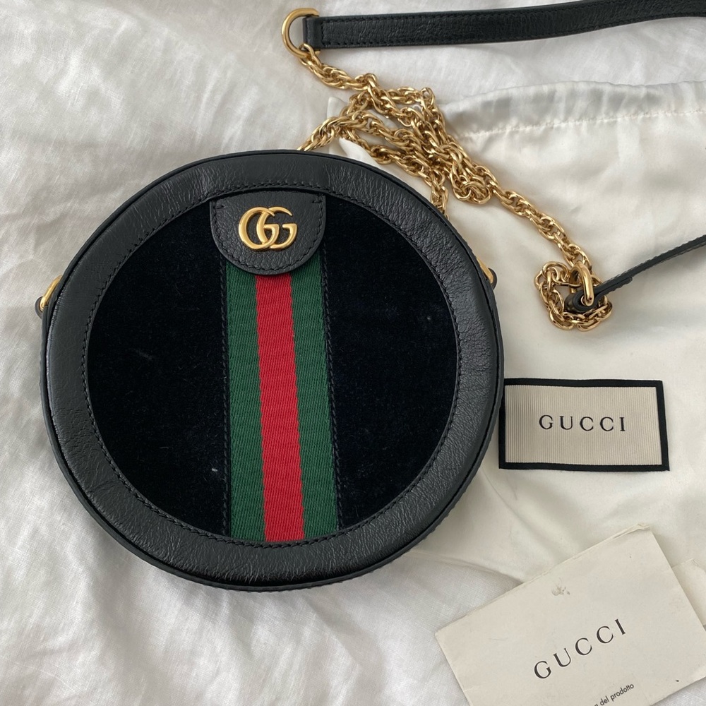 AUTHENTIC Gucci Ophidia Mini Round Leather & Suede Bag